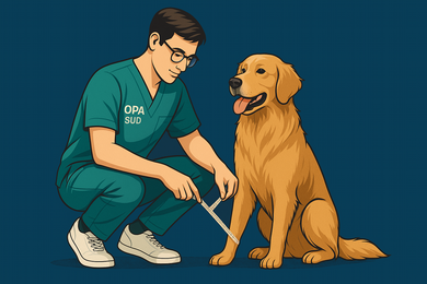 Prise de mesure pour une prothèse pour chien par un prothésiste animalier – OPA SUD