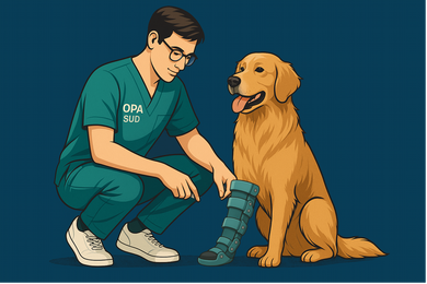 Essayage d’une prothèse pour chien avec un prothésiste animalier – OPA SUD